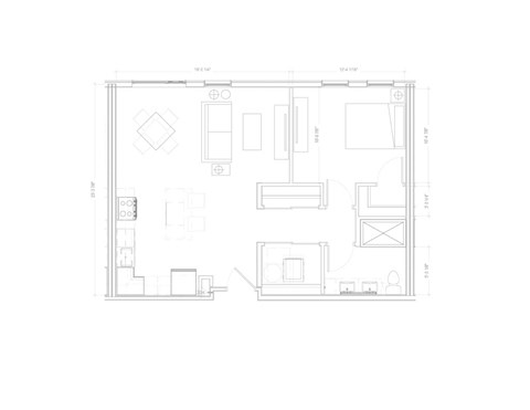 1  Bed   1  Bath   622 Sq. Ft. Barcelona I - A3 Floor Plan at Expo at Forest Park, St. Louis, 63112